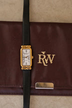 Vintage Raymond Weil Tank Watch: 18k Gold Plated, Leather Strap, Working