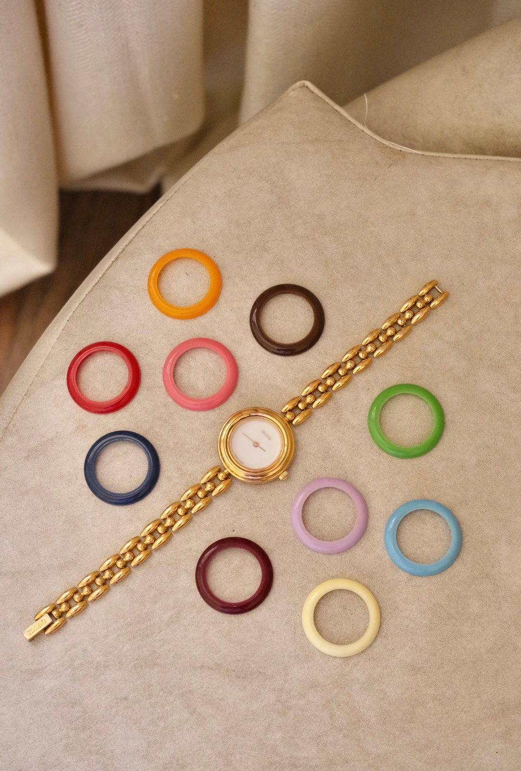 Vintage 1990 Gucci 11/12.2 Interchangeable Bezel Watch Gold Plated Swiss Ladies Watch Original Box