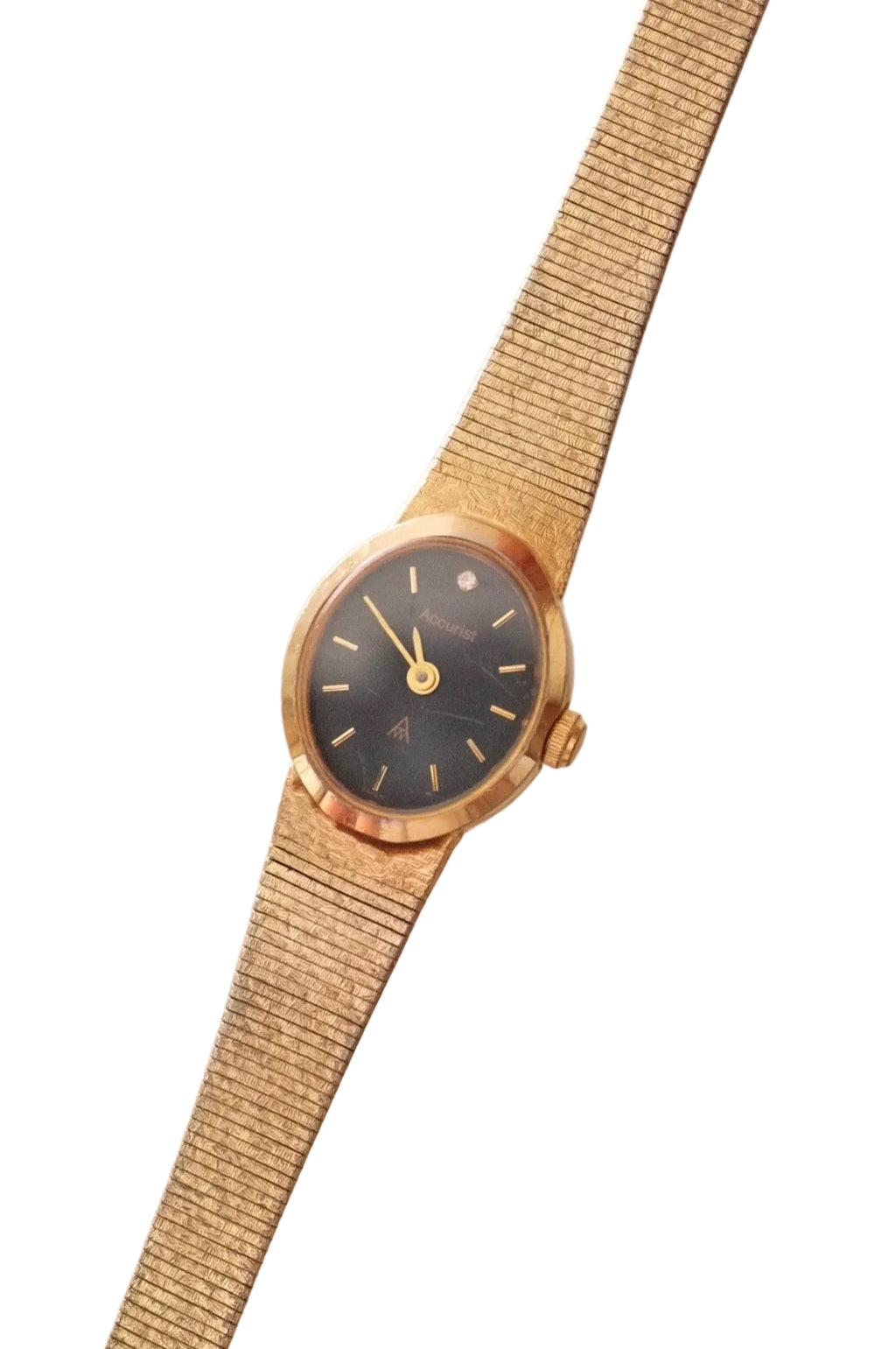 Vintage ladies black dial Accurist gold watch working
