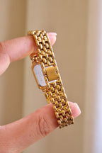 Vintage 90s Ladies Gold Sqaure Face Tank Seiko Watch Working
