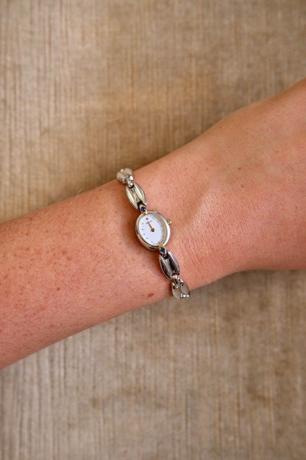 Ultra Rare & Petite Ladies Seiko Oval Dial Watch with Sapphire Gemstone Accents