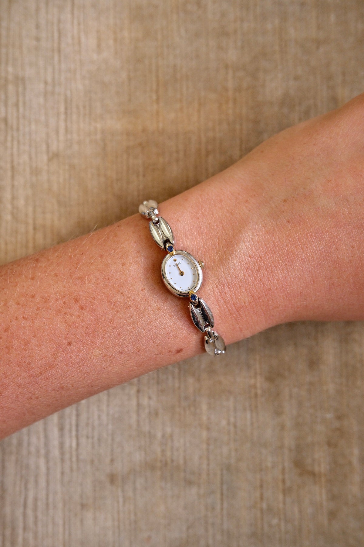 Ultra Rare & Petite Ladies Seiko Oval Dial Watch with Sapphire Gemstone Accents