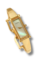 Vintage Gucci 1500L Gold Bangle Watch with Mother of Pearl Dial, 90s Quartz Working in Box