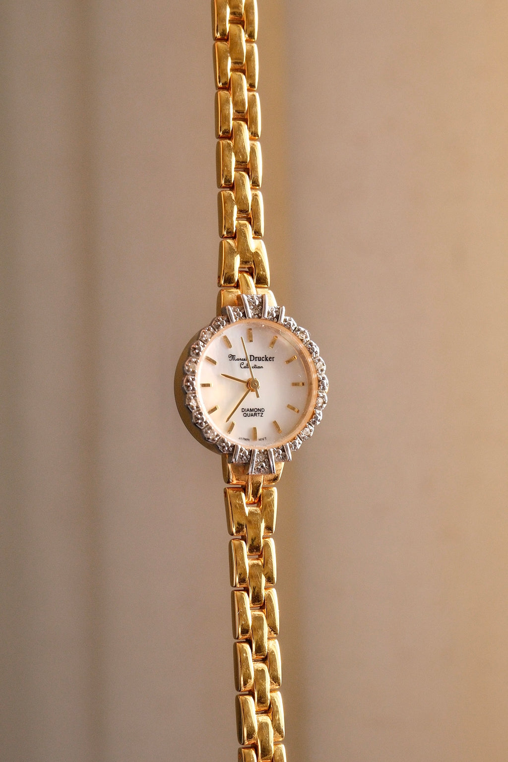 Rare Vintage 80s Marcel Drucker Oval Diamond Gold Cocktail Watch with Box & Papers