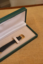 90s Ladies Gold-Plated Gucci 3000L Quartz Watch with Black Leather Strap in Box
