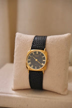 Unisex Ladies Mens Vintage 18k Gold Plated Black Leather Strap Raymond Weil Watch Working