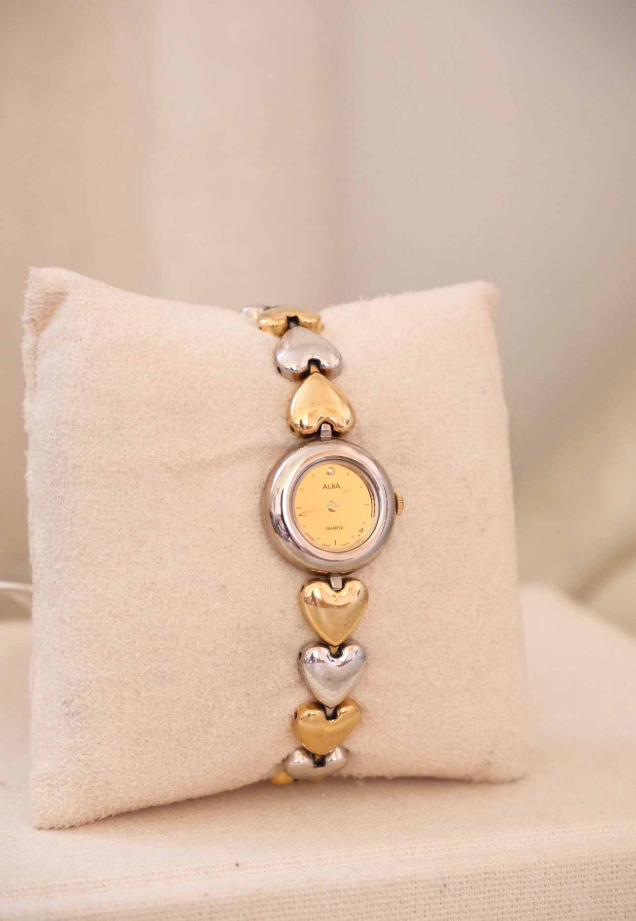 Rare Vintage Seiko Alba Heart Bracelet  Gold and Silver Two Tone Ladies Watch Working