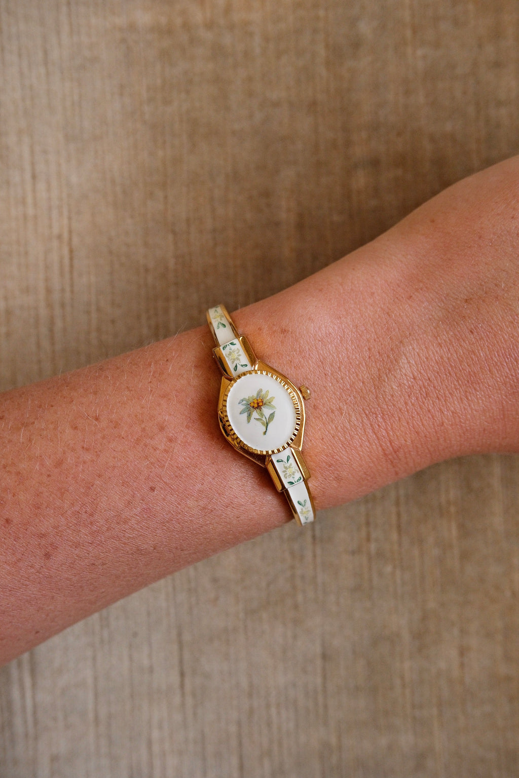 Vintage André Mouche Swiss Peek-a-Boo Cocktail Watch Enamel Bangle, Quartz