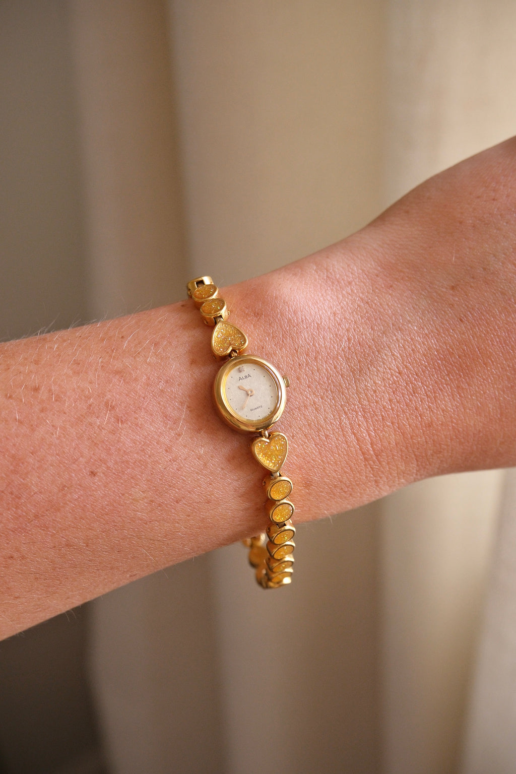 Rare 90s Vintage Gold Alba Seiko Heart Quartz Watch Working