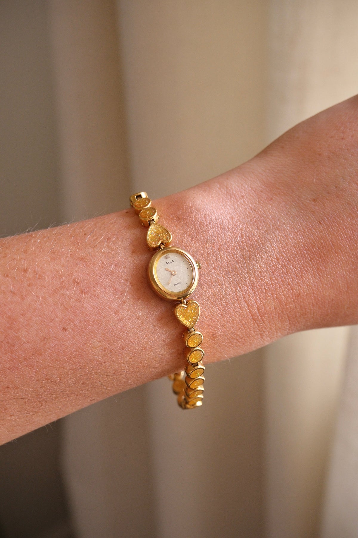 Rare 90s Vintage Gold Alba Seiko Heart Quartz Watch Working