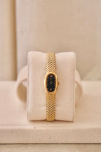 Vintage 1980s/1990s Ladies Gold Seiko Watch – Black Dial – Dainty Bracelet Watch