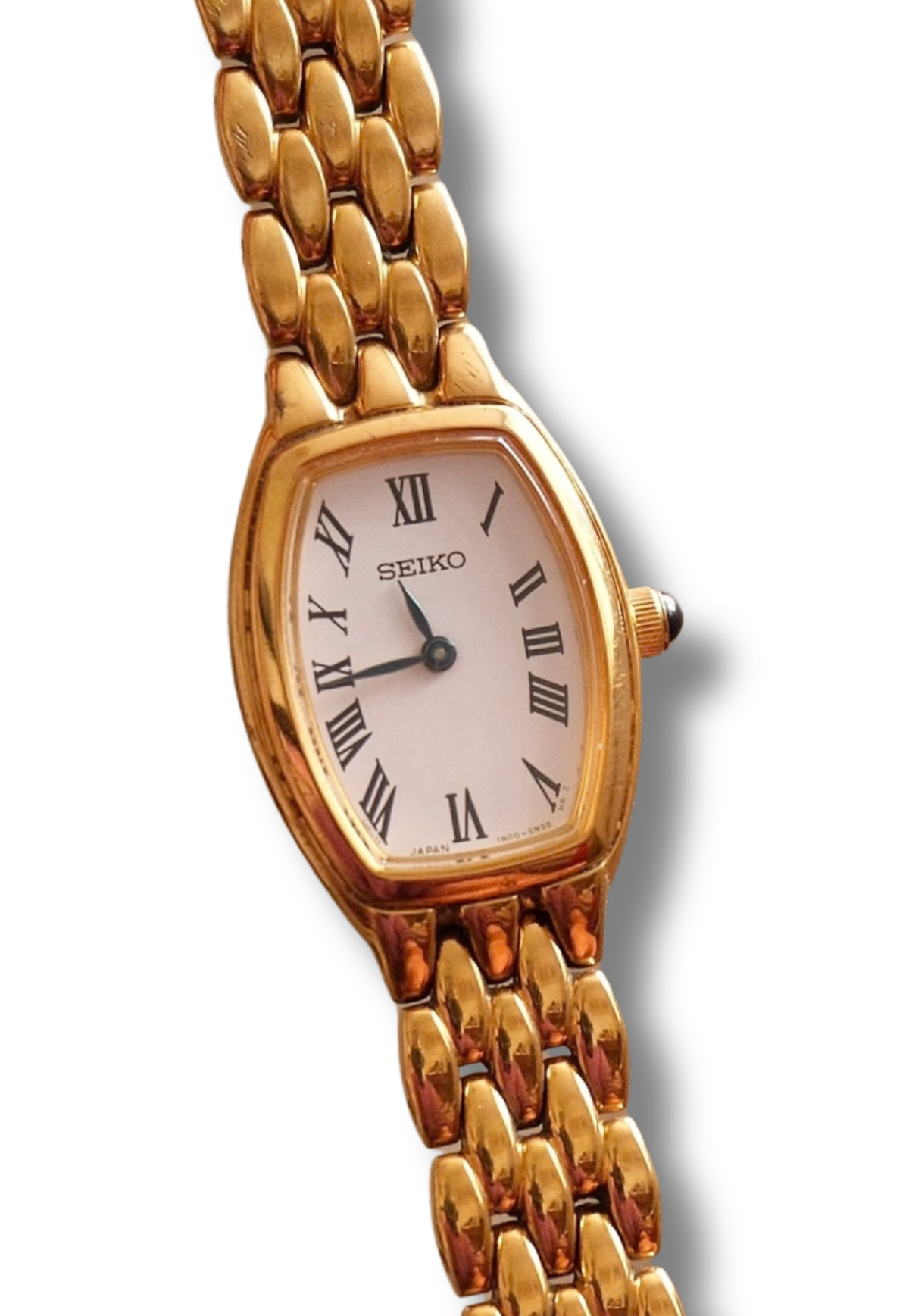 Vintage Seiko Ladies Quartz Watch Gold  Tonneau Case White Dial Roman Numerals  Watch