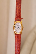 Vintage Ladies Seiko Oval ‘Baignoire’ Style Leather Strap Gold Watch Working