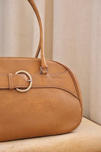 2000s Vintage Prada Camel Leather Bowling Shoulder Bag