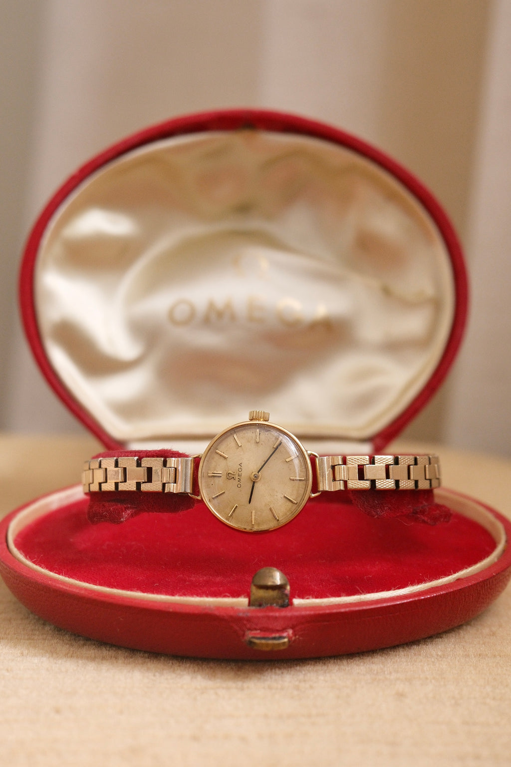 1960s Vintage 9ct Gold Omega Cocktail Watch Gold Plated Bracelet in Orginal Shell Omega Box Manual Wind