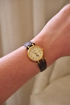 1994 Ladies Burberrys Gold Tone Round Watch with Date Brown Lizard Strap
