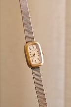 Vintage Bulova Ladies Watch 1950s Gold Plated Rectangular Swiss Manual Wind Mesh Bracelet