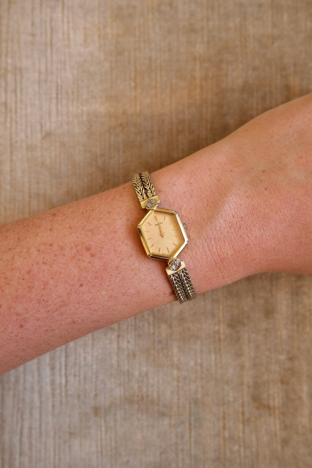Rare 80s Gold-Plated Seiko Jewellery Quartz Watch with Hexagon Dial