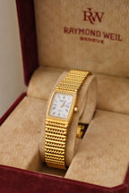 Rare Vintage Ladies 18k Gold Plated Raymond Weil Tank Watch in Box