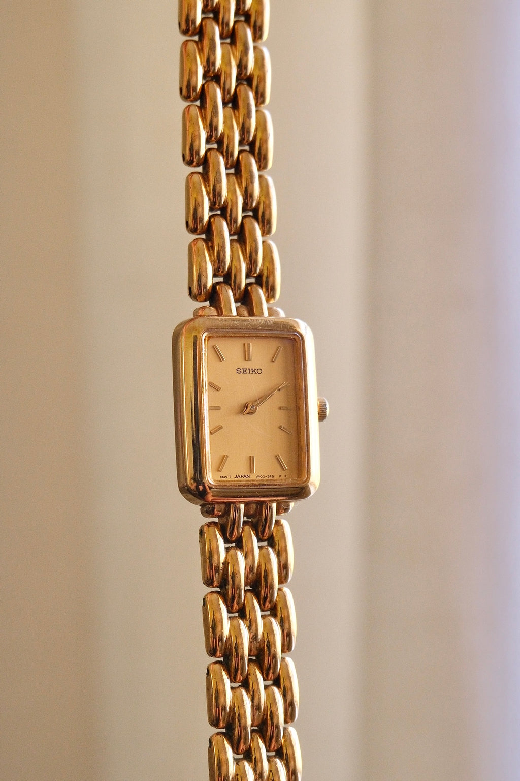 Vintage Ladies Seiko V400-6160  Quartz Watch, Gold Plated Link Bracelet Tank Style