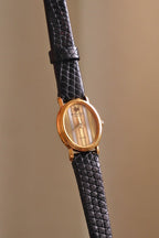 Rare Petite Vintage Ladies Raymond Weil Genève Tri Gold Watch 1987 Swiss Quartz Ladies Black Leather Strap with Papers