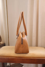 2000s Vintage Prada Camel Leather Bowling Shoulder Bag