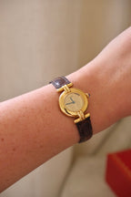 Vintage Ladies 1993 Cartier Must de Cartier Vermeil Watch Gold Plated Ladies Watch, Brown Leather Strap, Luxury Timepiece Box & Papers