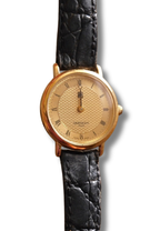 Vintage Ladies Givenchy Paris Gold Dress Watch, Black Crocodile Leather Strap, Roman Numeral Dial, Classic Luxury Wristwatch