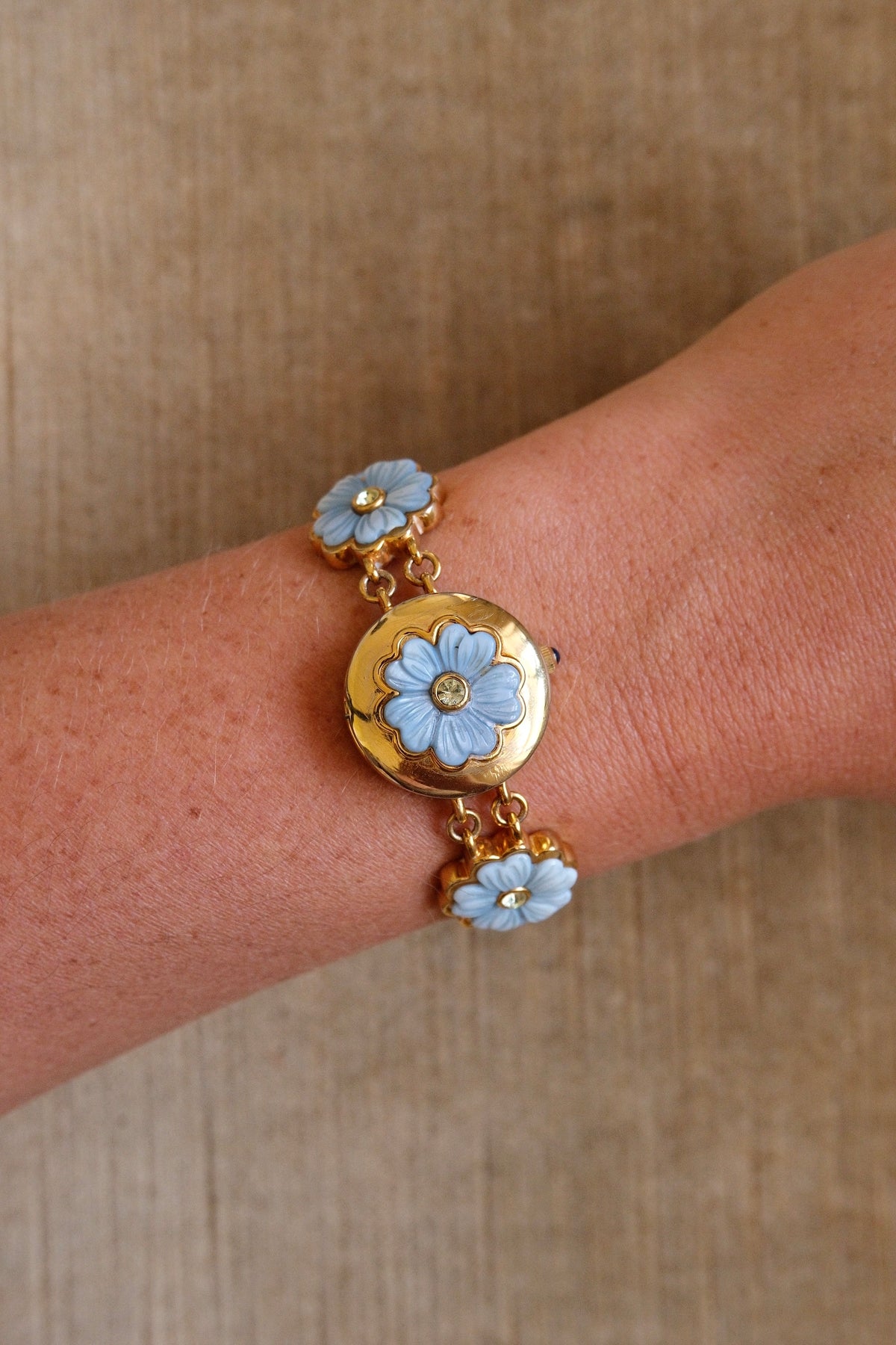 Very Rare Marcel Drucker Flower Peak a Boo Watch Pale Blue Carved Flowers Working