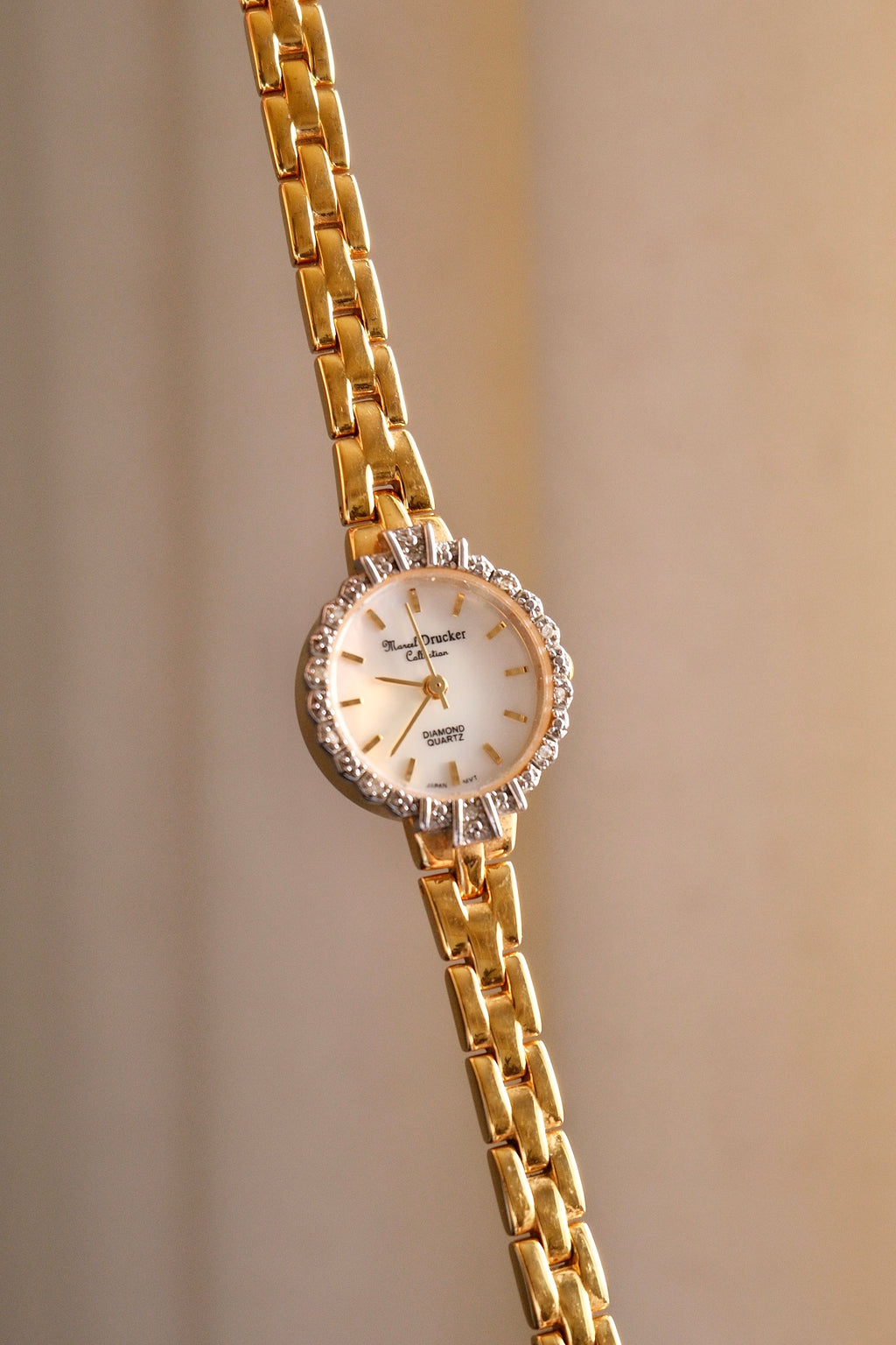 Rare Vintage 80s Marcel Drucker Oval Diamond Gold Cocktail Watch with Box & Papers