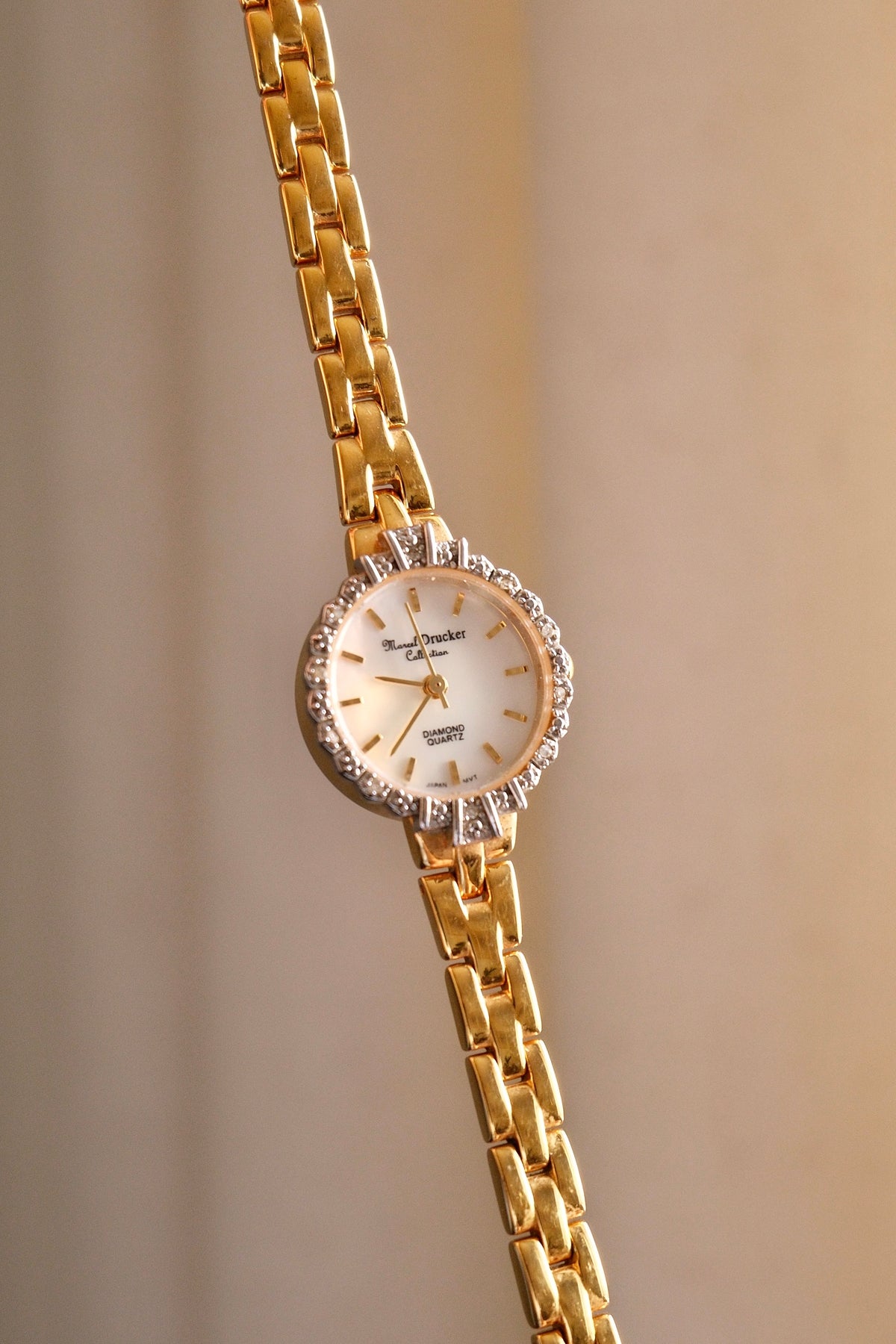 Rare Vintage 80s Marcel Drucker Oval Diamond Gold Cocktail Watch with Box & Papers