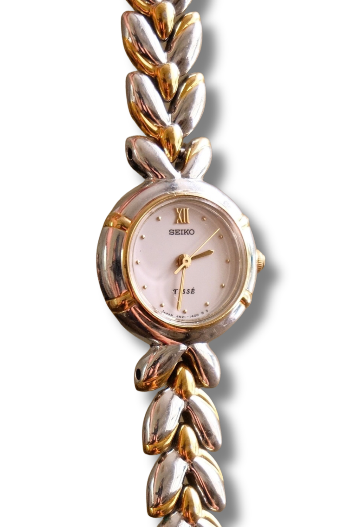 Vintage 90s Ladies Gold Two Tone Seiko Tissé Dainty Quartz Watch