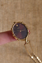 Rare 1980s Seiko Gold Plated Pendant Watch Necklace, Burgundy Maroon Dial Quartz Watch with Chain