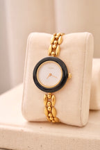 90s Vintage Gucci Gold Plated Rice Link Bezel Watch Working