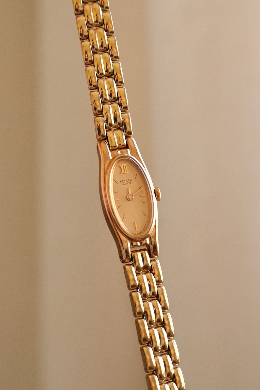 Rare 90s Ladies Gold Pulsar Slim and Petite Watch in Box