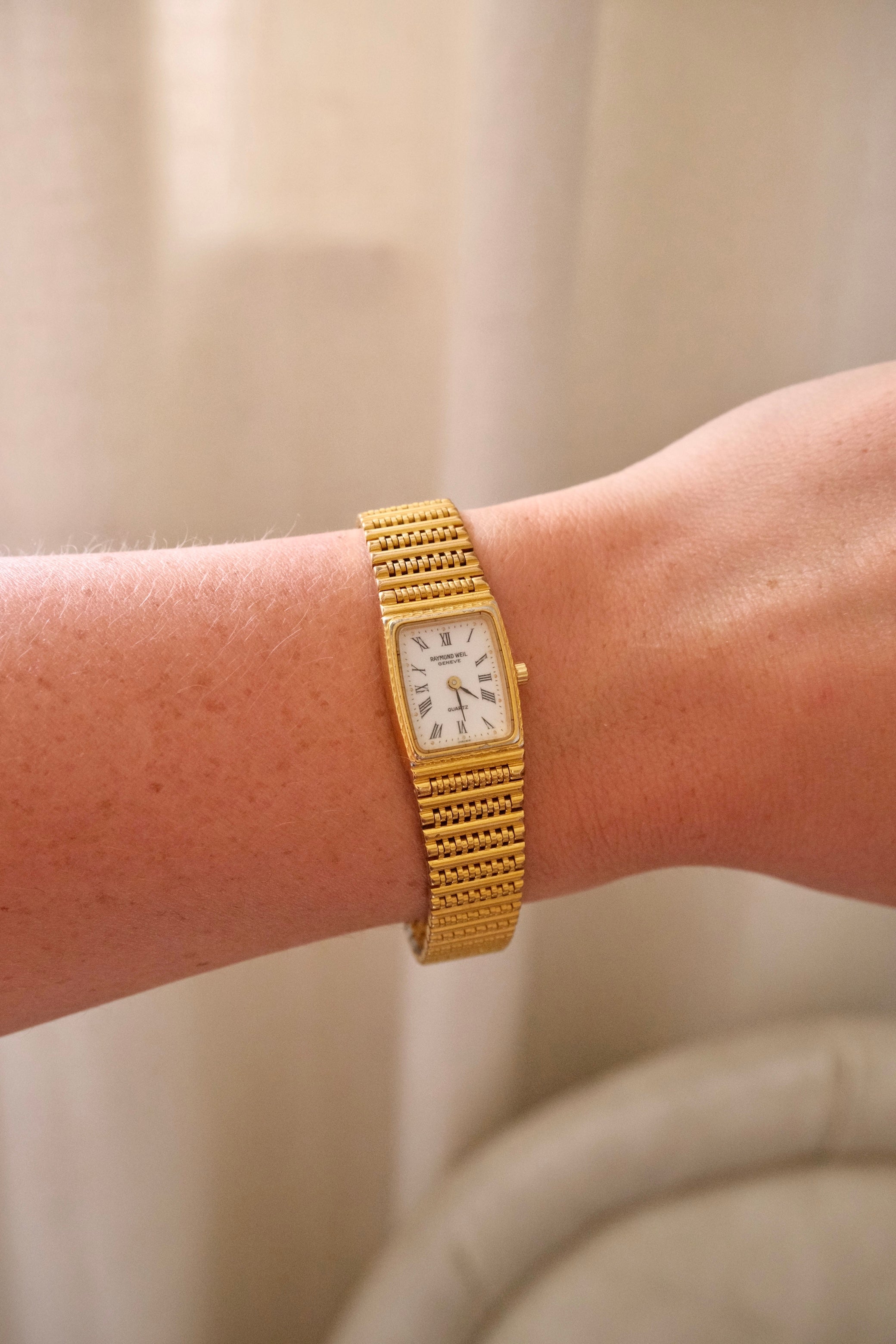 Rare Vintage Ladies 18k Gold Plated Raymond Weil Tank Watch in Box