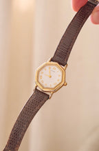 Vintage ladies gold hexagon Citizen face on a brown leather strap watch working