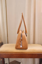 2000s Vintage Prada Camel Leather Bowling Shoulder Bag