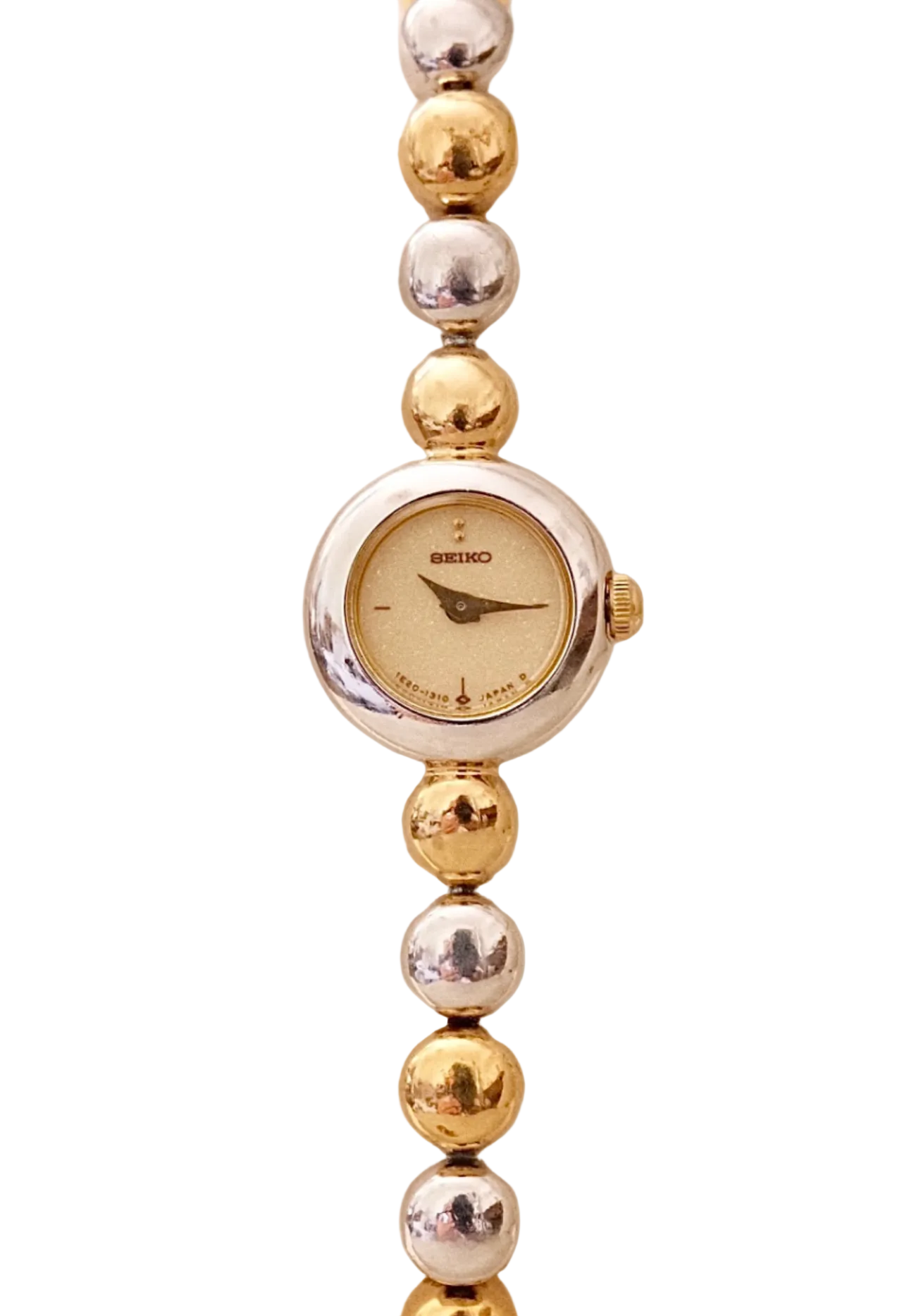 Rare Dainty Petite 90s Seiko Vintage Two Tone Watch Working with Safety Chain