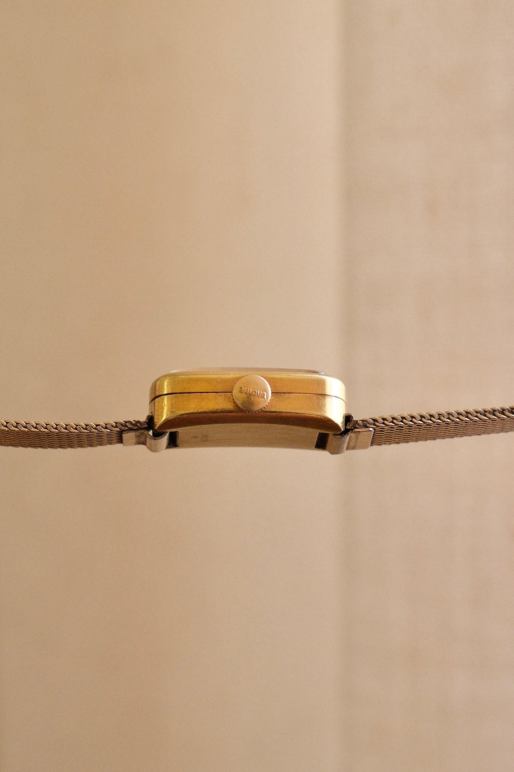 Vintage Bulova Ladies Watch 1950s Gold Plated Rectangular Swiss Manual Wind Mesh Bracelet