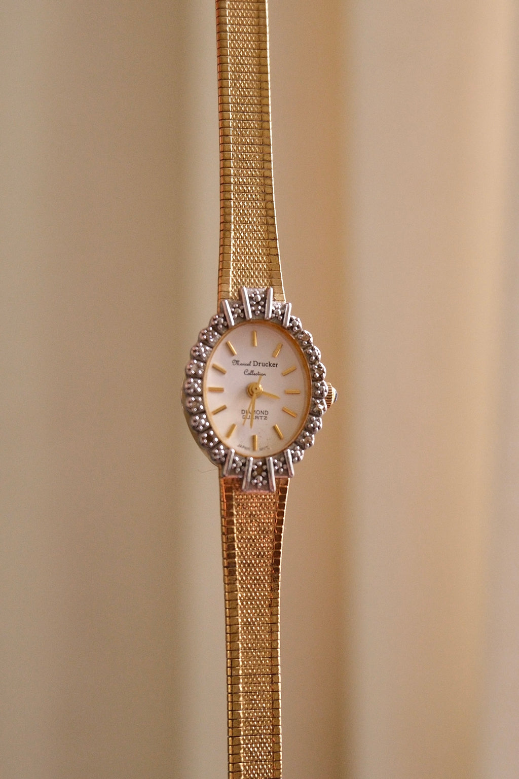 Rare Vintage 80s Marcel Drucker Oval Diamond Gold Cocktail Watch with Box & Papers