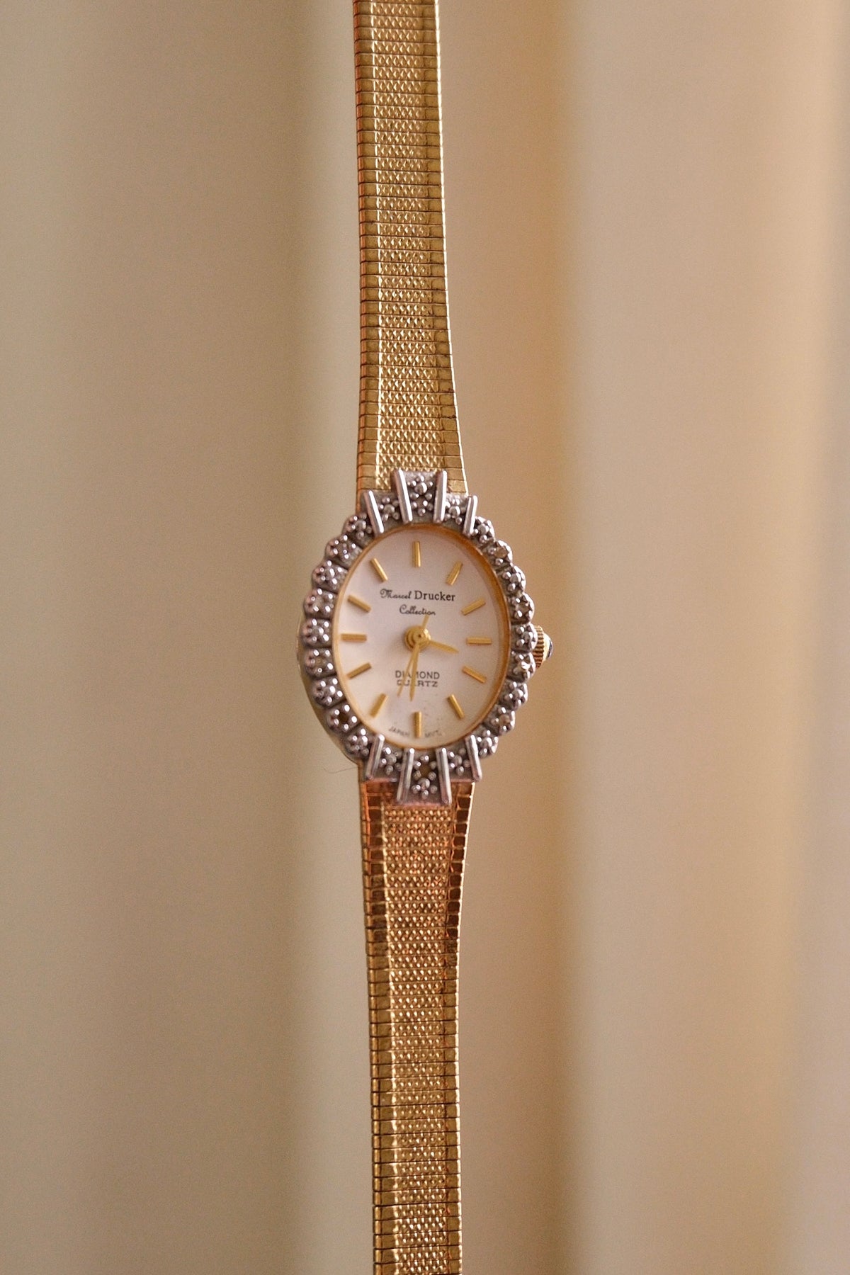 Rare Vintage 80s Marcel Drucker Oval Diamond Gold Cocktail Watch with Box & Papers