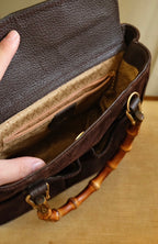 Vintage Gucci Bamboo Tote Bag Brown Suede with Bamboo Handles Circa 1980s