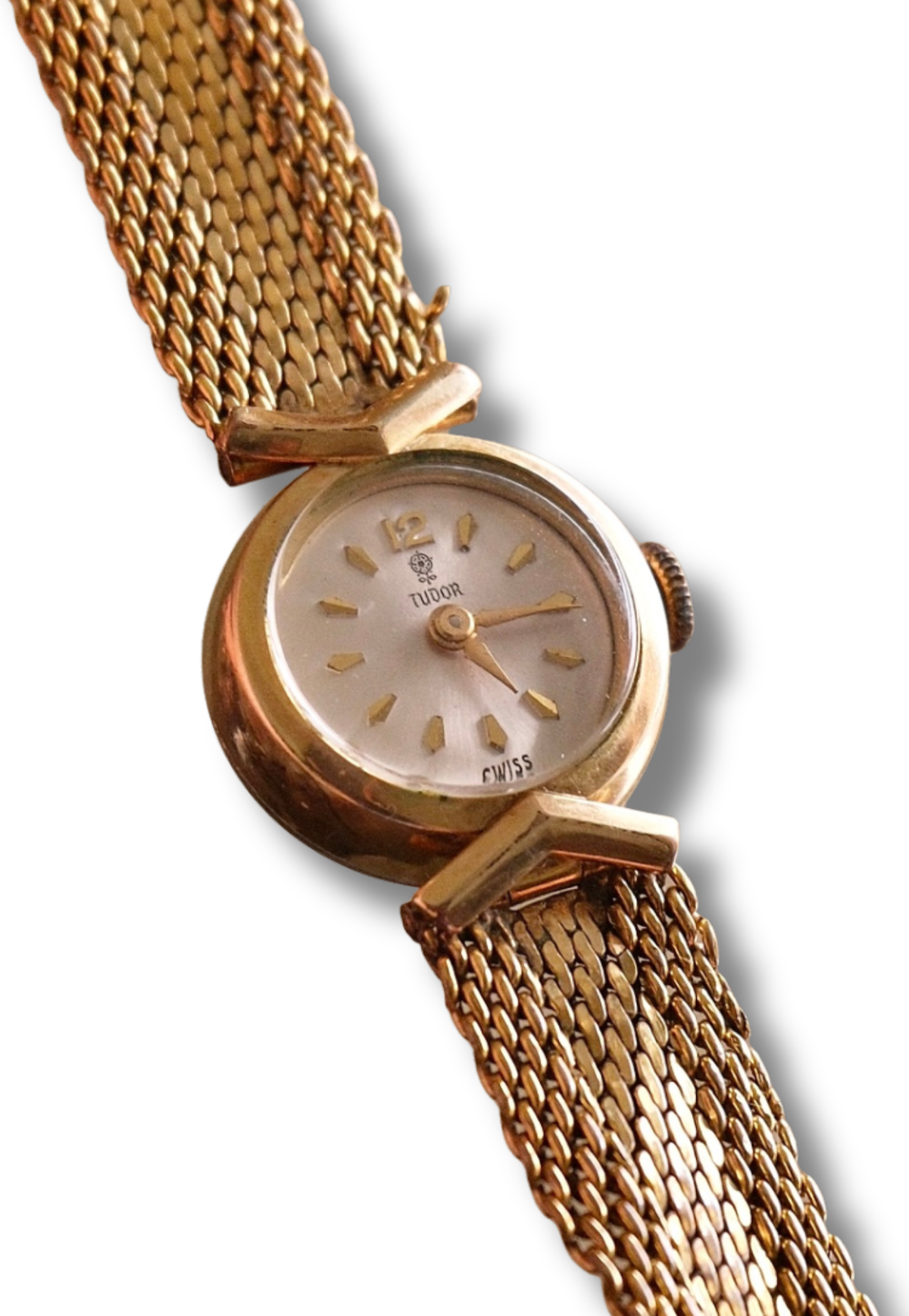 Vintage 1960s Dainty Tudor by Rolex Ladies Watch Gold Plated Swiss Mechanical Mesh Bracelet