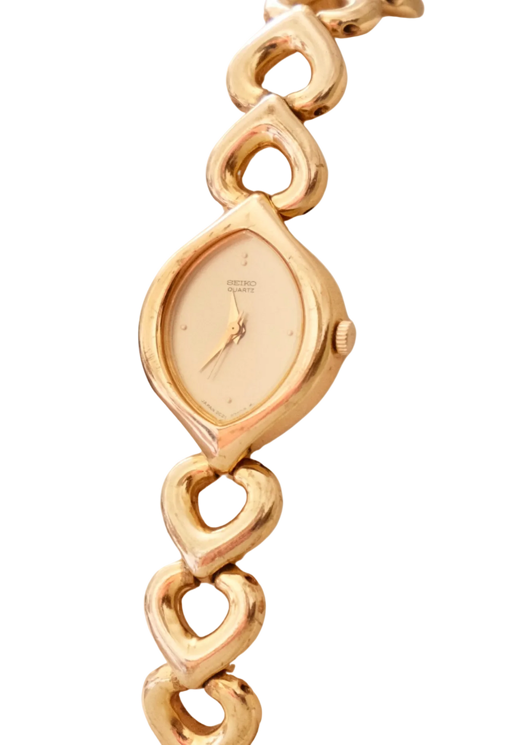 Rare 90s Ladies Gold Seiko Watch with Safety Chain – Working Quartz Vintage Watch