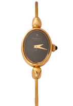 1970s Ladies Gold Plated Raymond Weil Bangle Watch Oval Black Dial Manual Wind