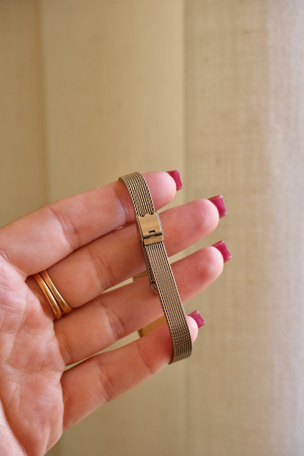 Vintage Bulova Ladies Watch 1950s Gold Plated Rectangular Swiss Manual Wind Mesh Bracelet