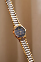 Vintage Ladies 1990s YSL Quartz Two Tone Watch - Blue Striped Dial