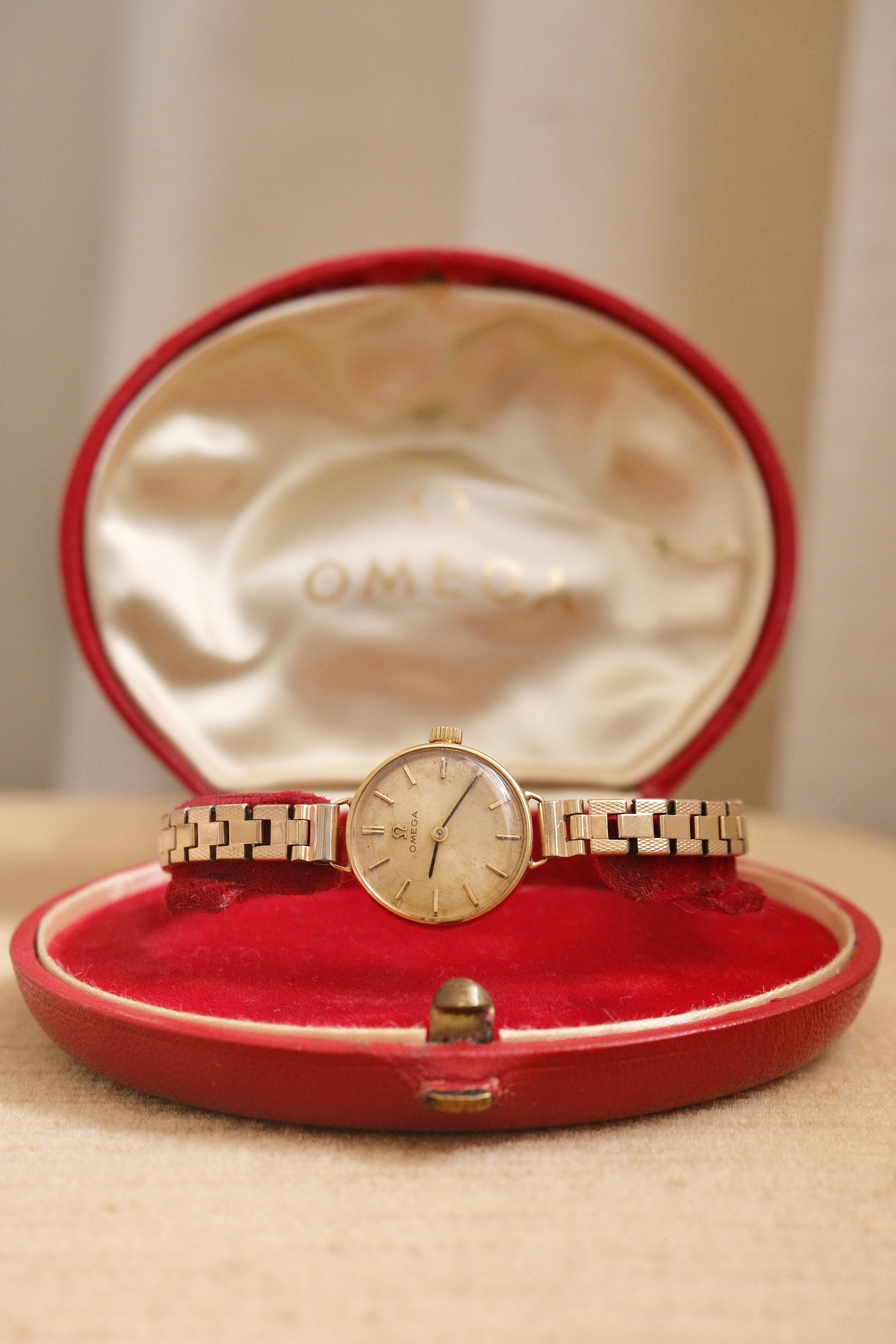 1960s Vintage 9ct Gold Omega Cocktail Watch Gold Plated Bracelet in Orginal Shell Omega Box Manual Wind