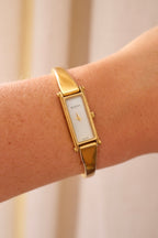 Vintage Gucci 1500L Gold Bangle Watch with White Dial, 90s Quartz